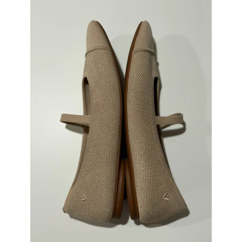 Vivaia Margot Mary Jane Shimmer Knit Pointed Toe Flats Almond Tan Womens 11 EU43